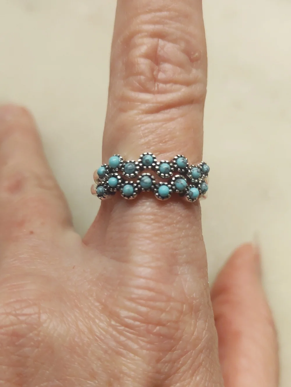 BOGO! NEW! Set Of 2 Stackable Turquoise Silver Stackable Rings Size 8